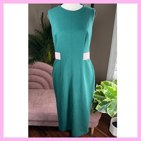 Boden Emerald Green Sheath‎ Dress w/ Pink Waist Detail | Size 8L | NWT - Picture 3 of 16